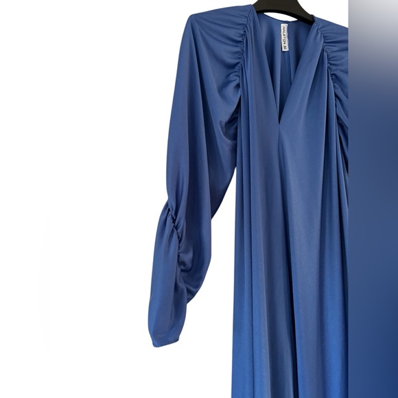 Halston IV Vintage 70’s Dorian Royal Blue Shirred Sleeve “Tent” Maxi Dress - Picture 4 of 9